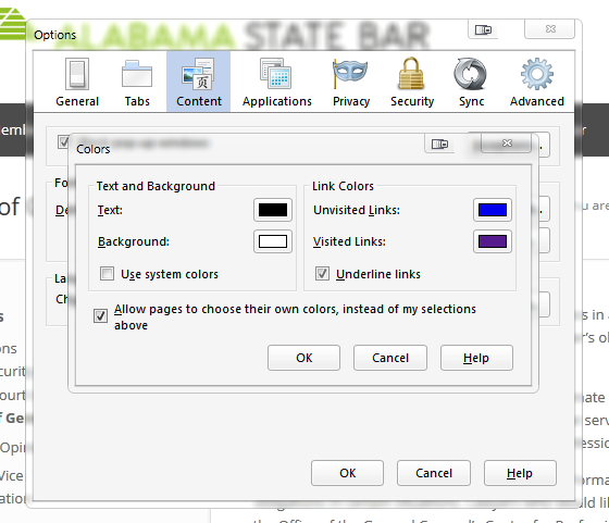 Firefox colors dialog